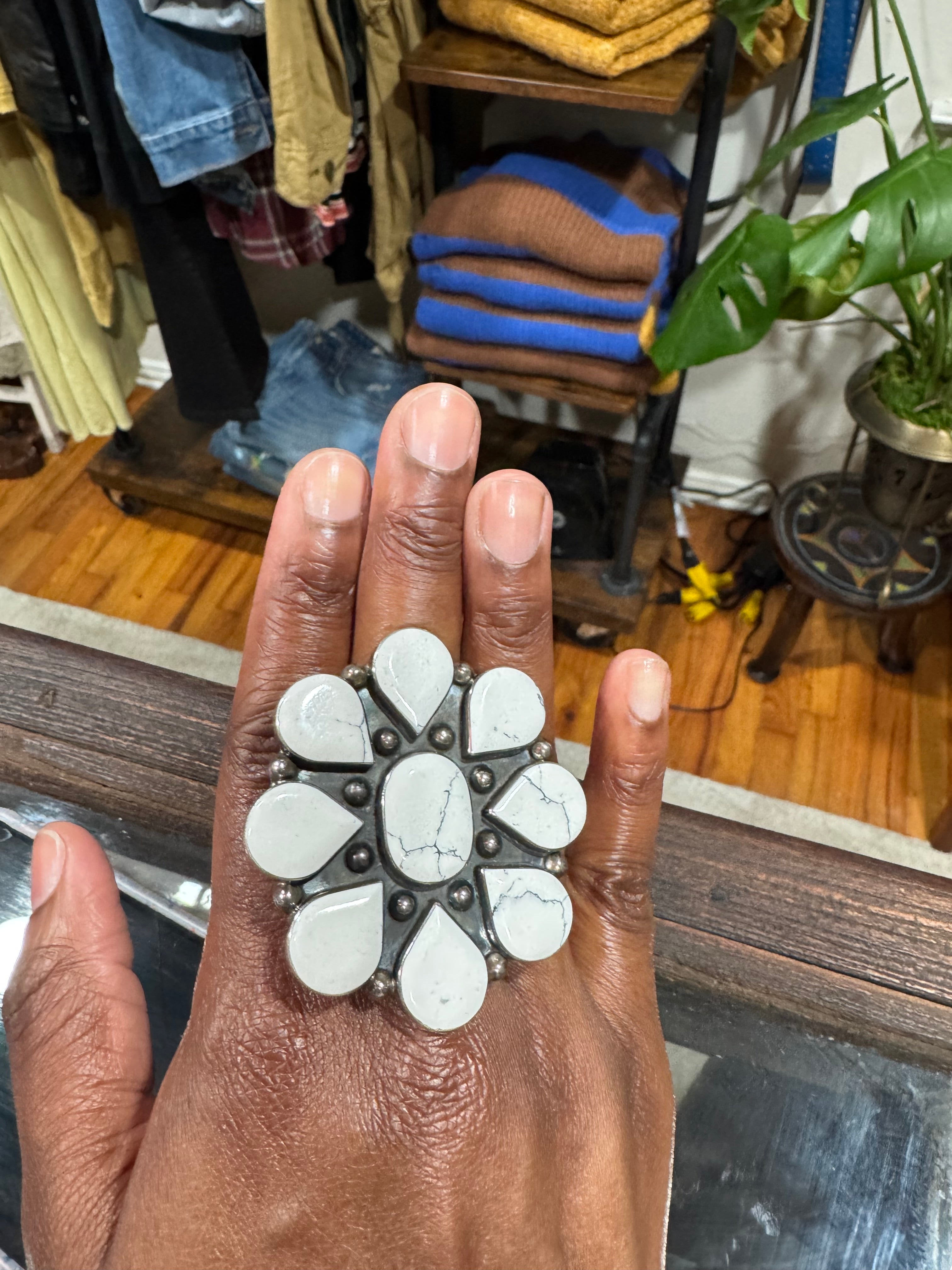 Howlite Jumbo Flower Ring