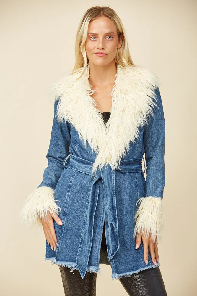 Gia Faux Fur Midi Denim Jacket