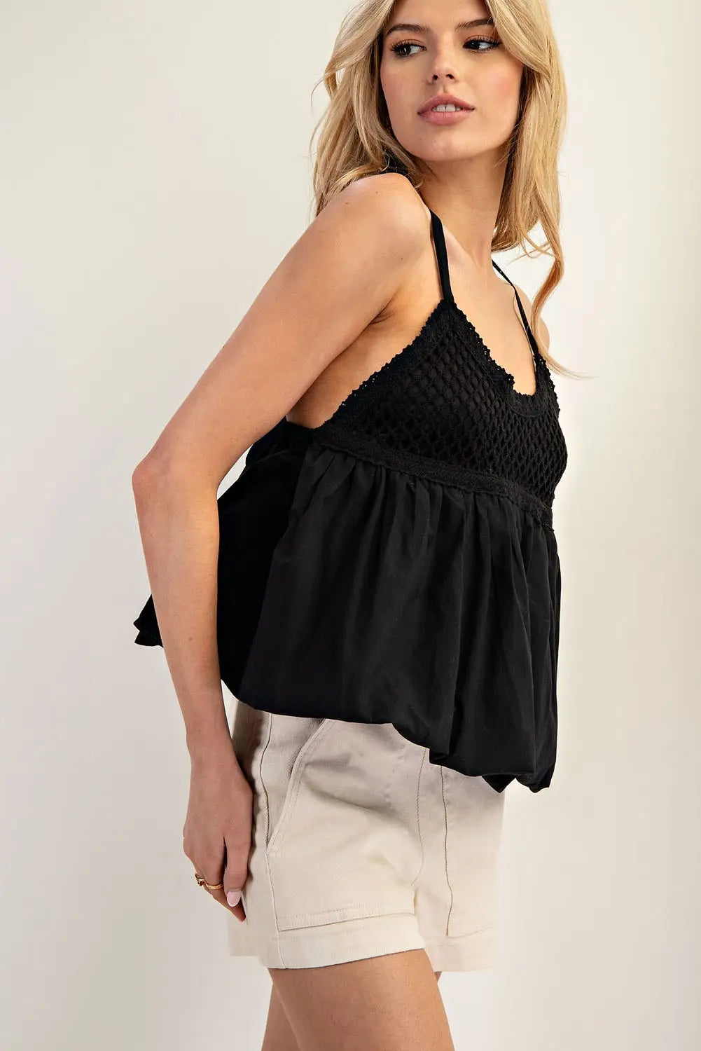 Casey Sleeveless Bubble Hem Crochet Top