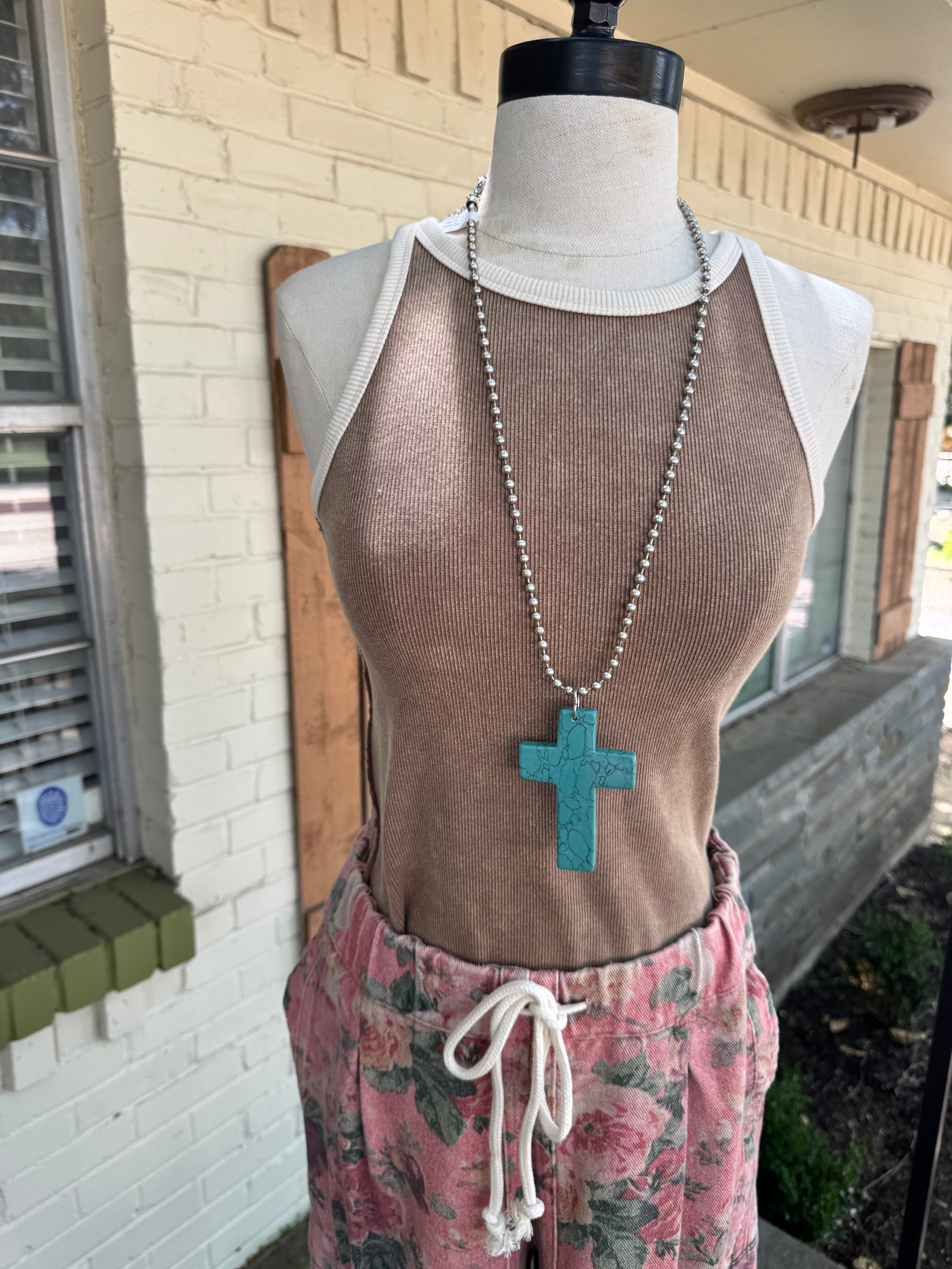Turquoise Cross on Bead Chain