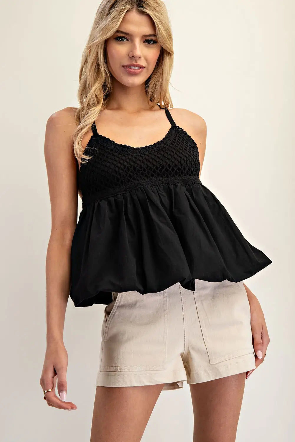 Casey Sleeveless Bubble Hem Crochet Top