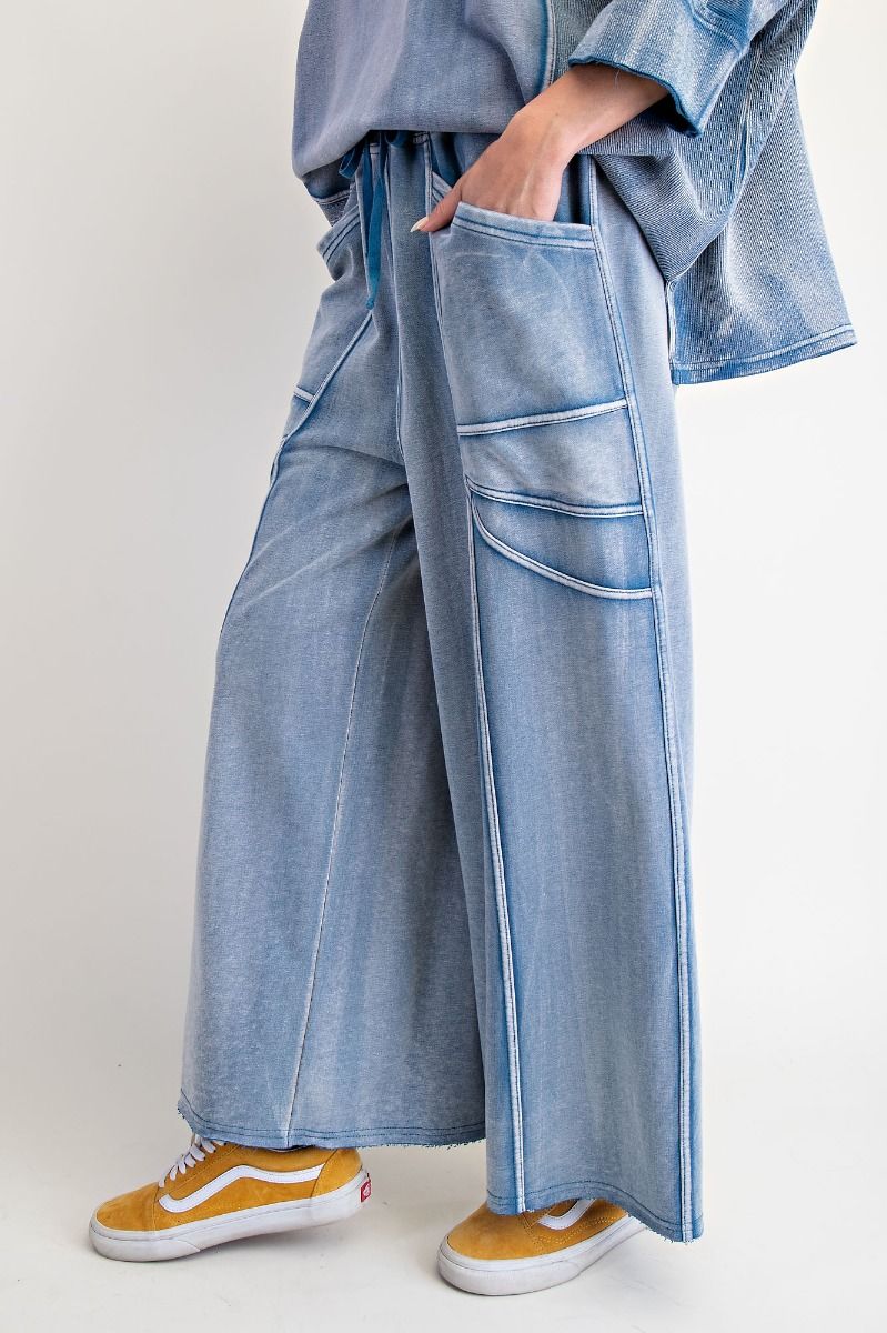 “Monday Blues” Wide Leg Terry Pants