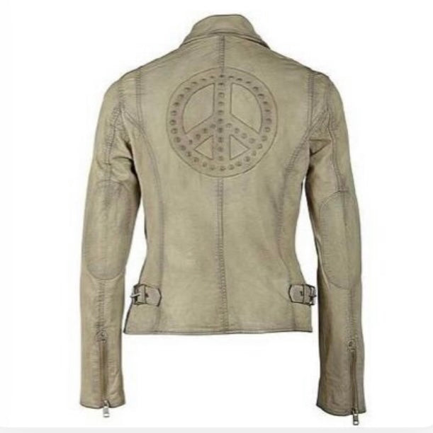 Maysie Leather Jacket (w/Peace symbol back detail)