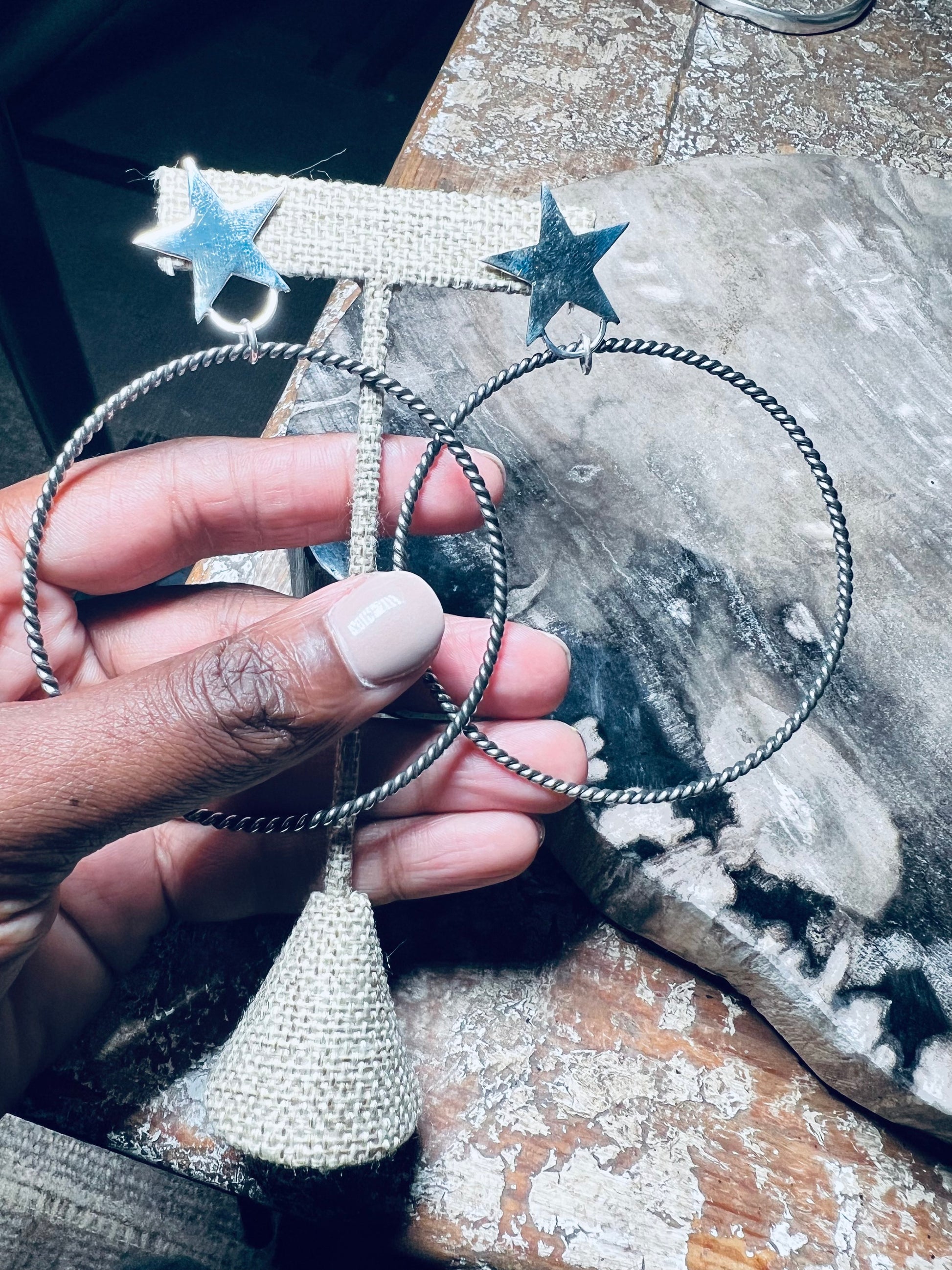 Lone Star Sterling Silver Cable Hoop Earrings (Large)