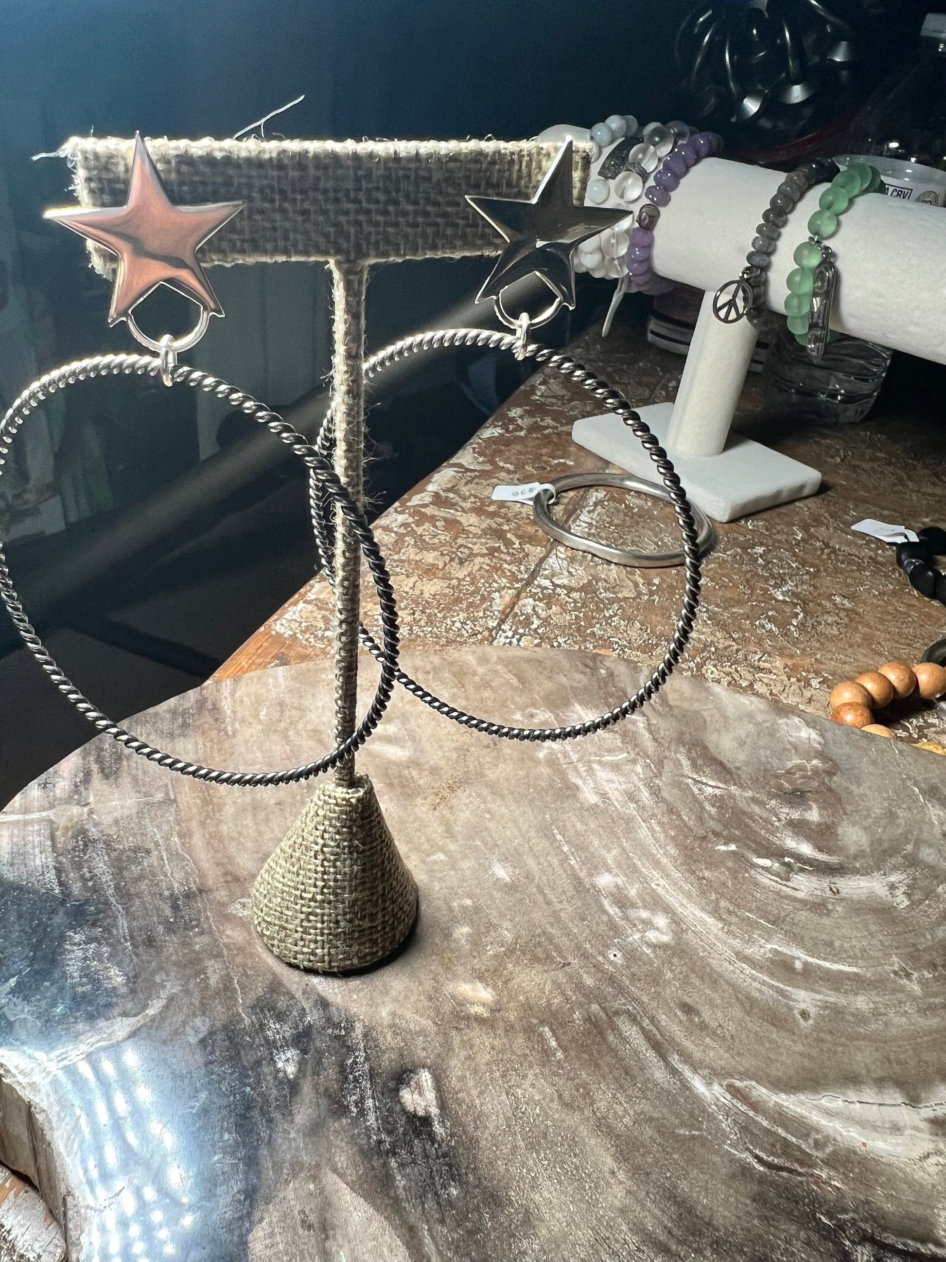 Lone Star Sterling Silver Cable Hoop Earrings (Large)