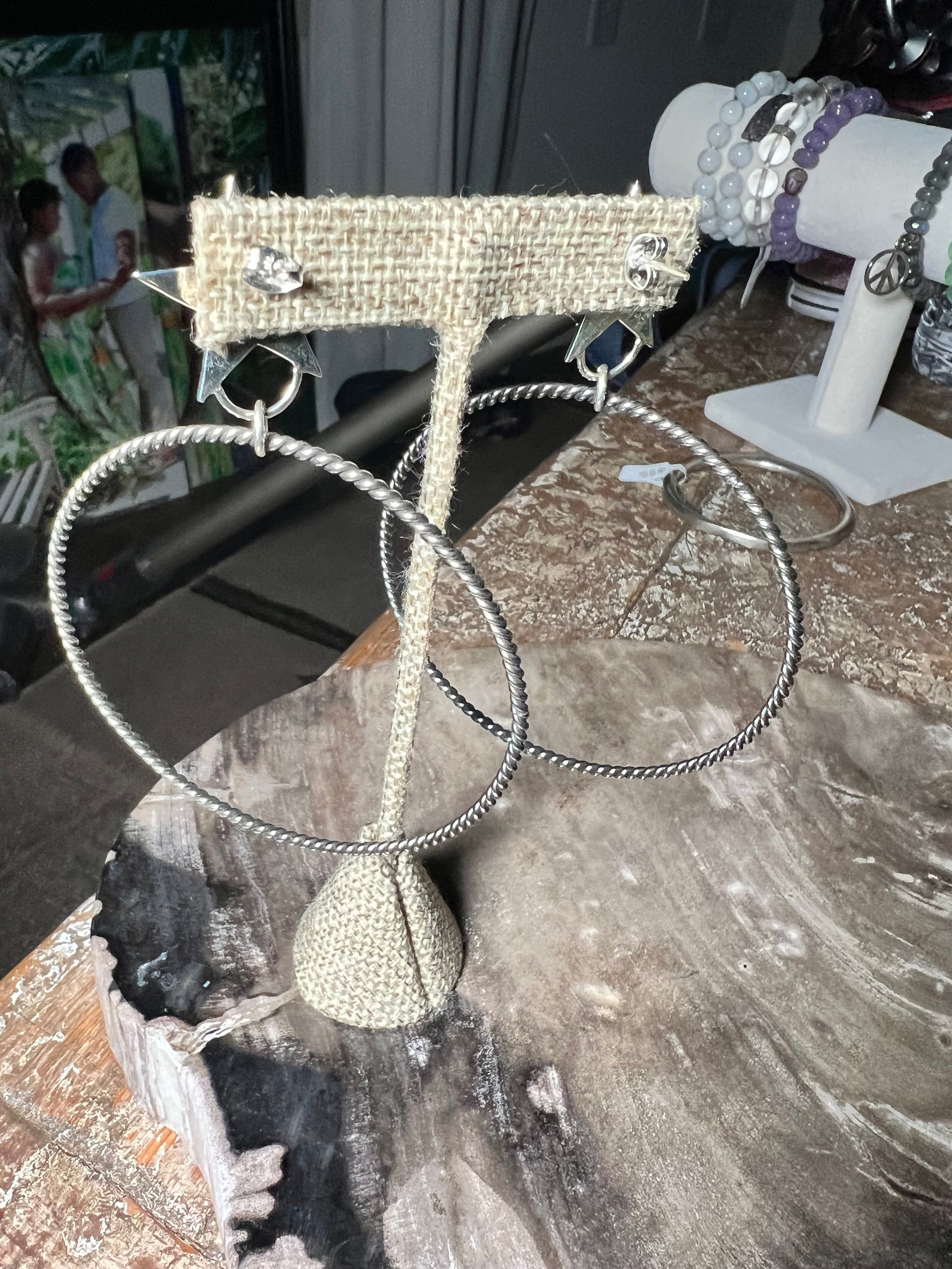 Lone Star Sterling Silver Cable Hoop Earrings (Large)