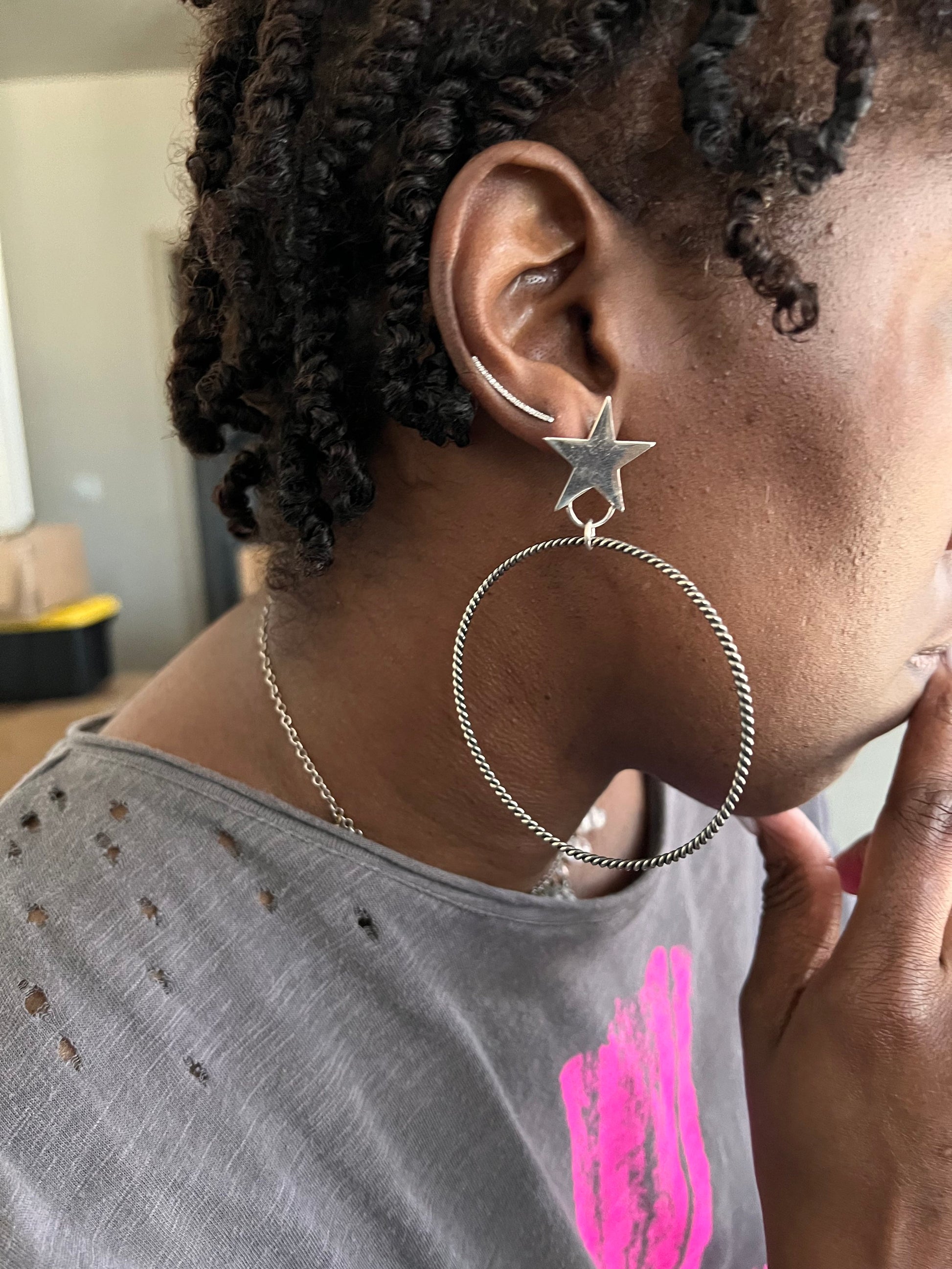 Lone Star Sterling Silver Cable Hoop Earrings (Large)