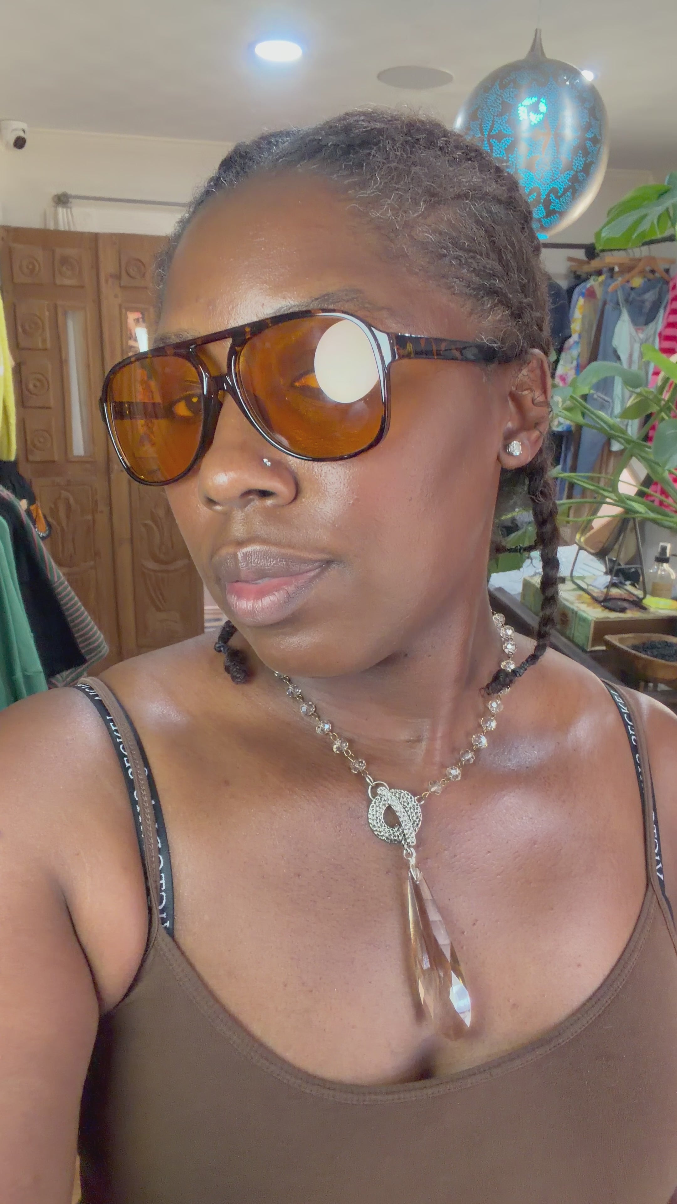 Crystal Faceted Pendant Necklace w/ Hammered Toggle