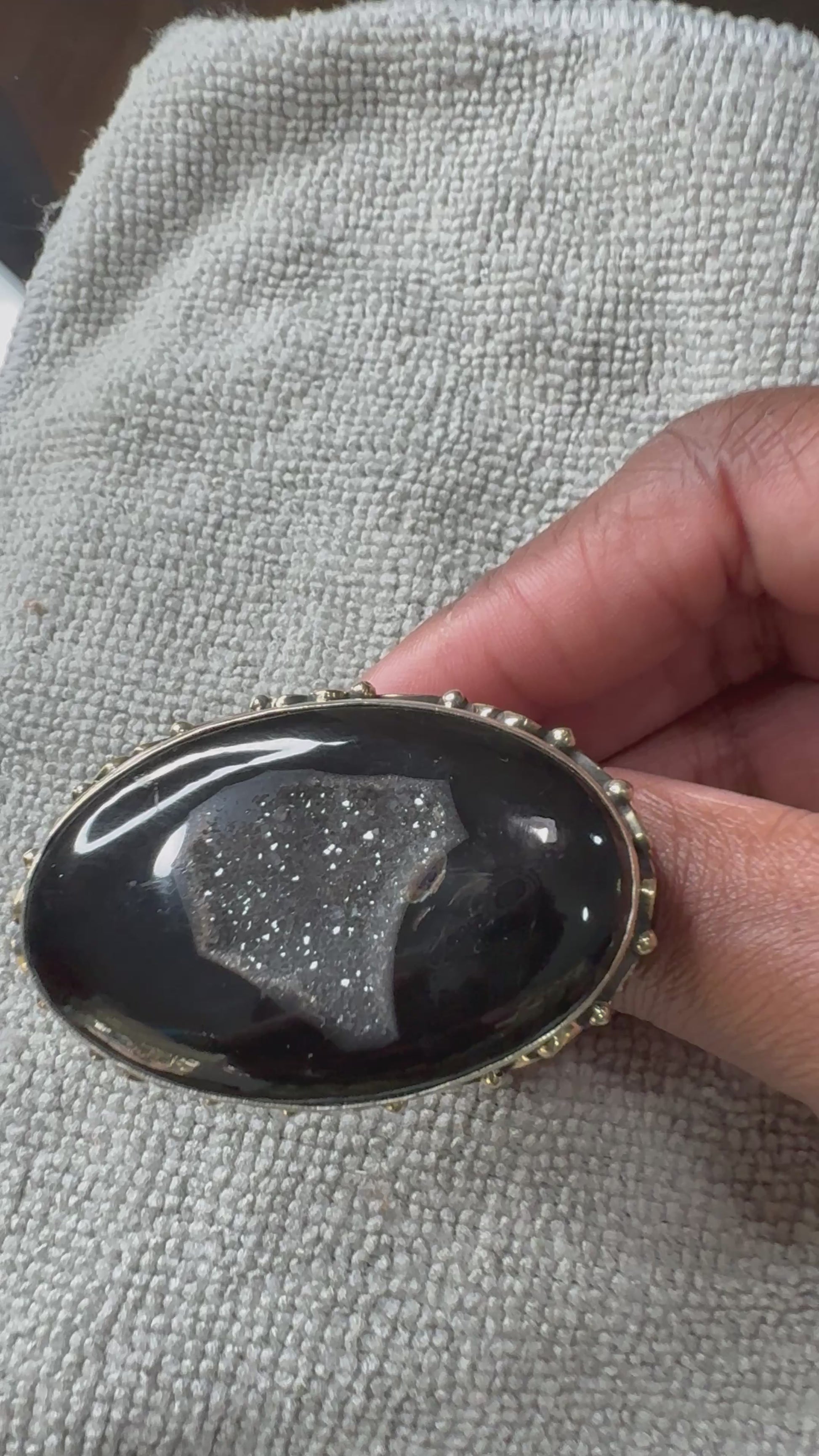 Black Druzy & Agate Ring