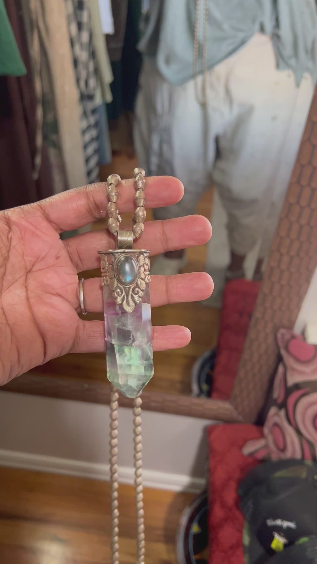 Tibetan Bead & Crystal Pendant Necklace