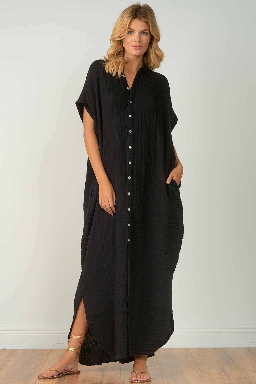 Kim (mono) Short Sleeve Button Down Maxi