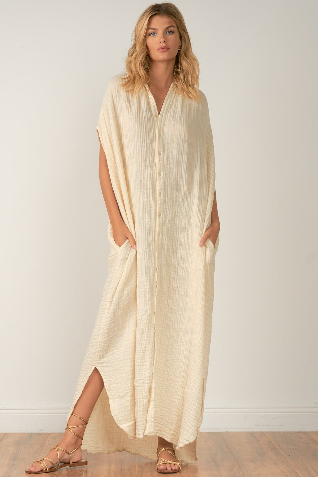 Kim (mono) Short Sleeve Button Down Maxi
