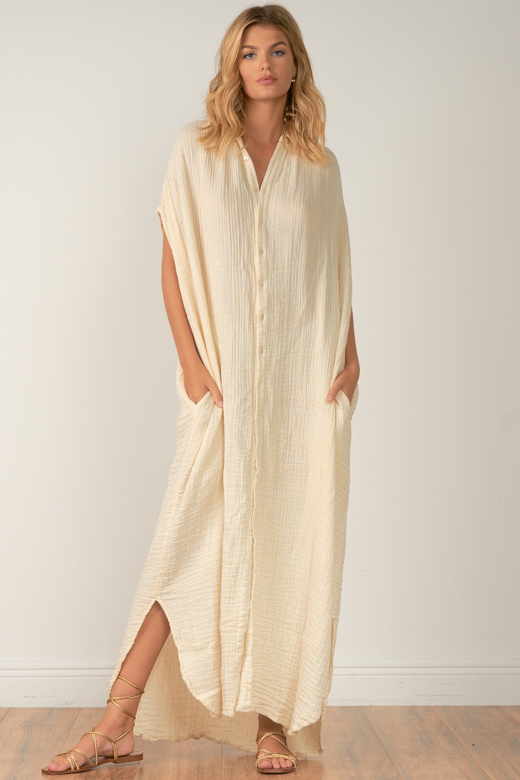 Kim (mono) Short Sleeve Button Down Maxi
